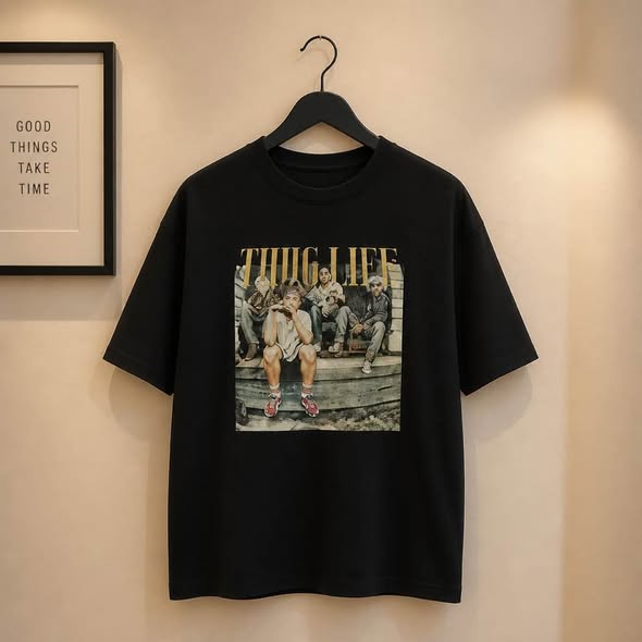 Thug Life Graphic T-Shirt Black Size M Hip Hop Streetwear Tee New Size M - Beauty&Beyond