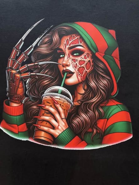 Horror Girl Bladed Glove Graphic T-Shirt Black Gildan Size M Handmade New