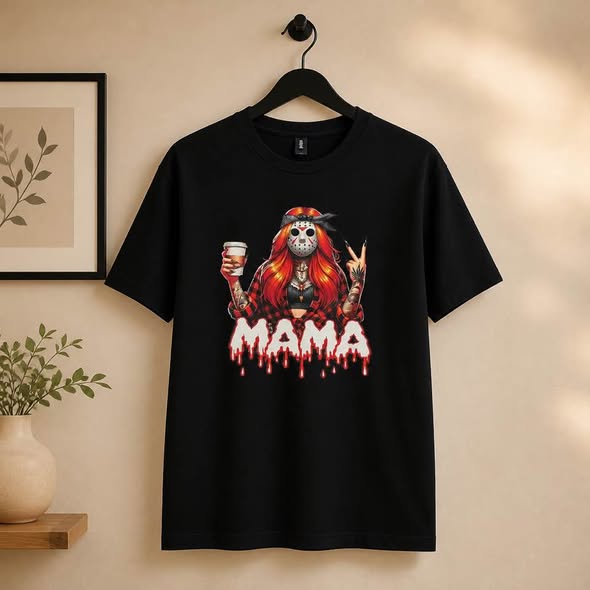 Mama Horror Graphic T-Shirt Black Gildan Size L New
