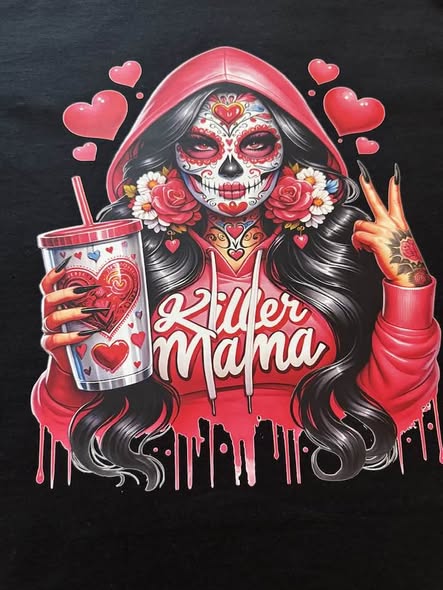 Killer Mama Sugar Skull Graphic T-Shirt Black Gildan Size M New