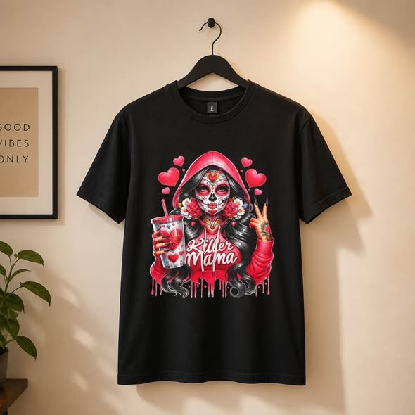 Killer Mama Sugar Skull Graphic T-Shirt Black Gildan Size M New