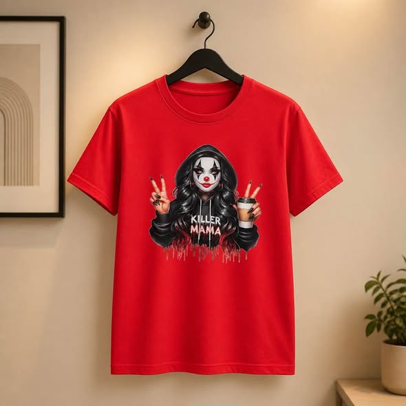 Killer Mama Clown Red Graphic Tee Women’s Size S Gildan Handmade Horror Shirt New