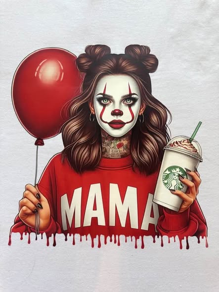 Mama Horror Clown Graphic T-Shirt White Gildan Size M Handmade New