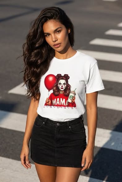 Mama Horror Clown Graphic T-Shirt White Gildan Size M Handmade New