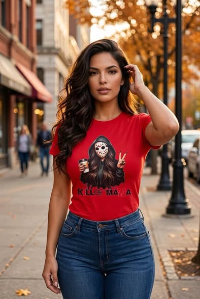 Killer Mama Jason Mask Horror Graphic T-Shirt Red Gildan Size M Handmade New