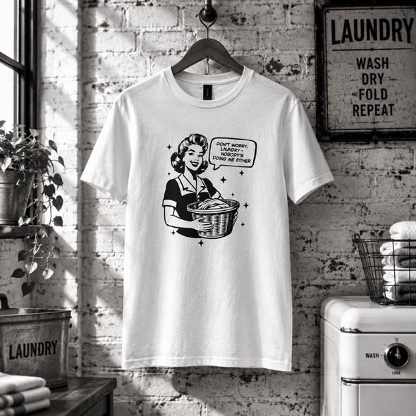 Don't Worry Laundry, Nobody's Doing Me Either Graphic T-Shirt – Funny Retro Tee – Size M