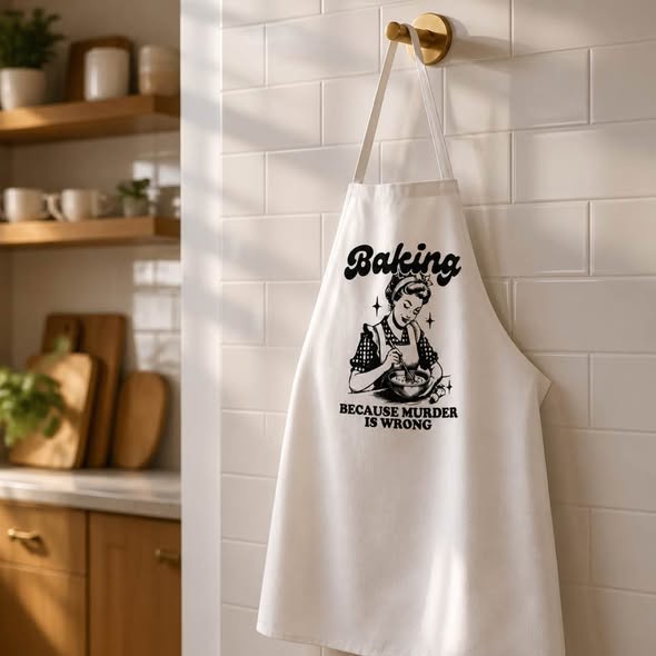 Because Murder Is Wrong Handmade White Kitchen Apron