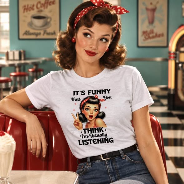 Women's Funny Retro 50s Graphic T-Shirt – Vintage Pin Up Girl Sarcastic Tee – Small