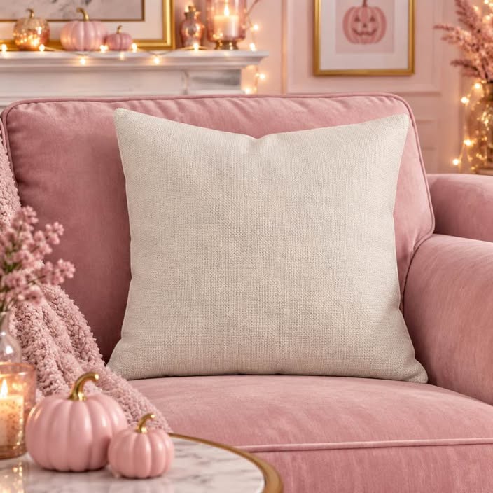 Set of 4 Pink Halloween Pillow Covers 16x16 Ghost Pumpkin Spooky Home Decor