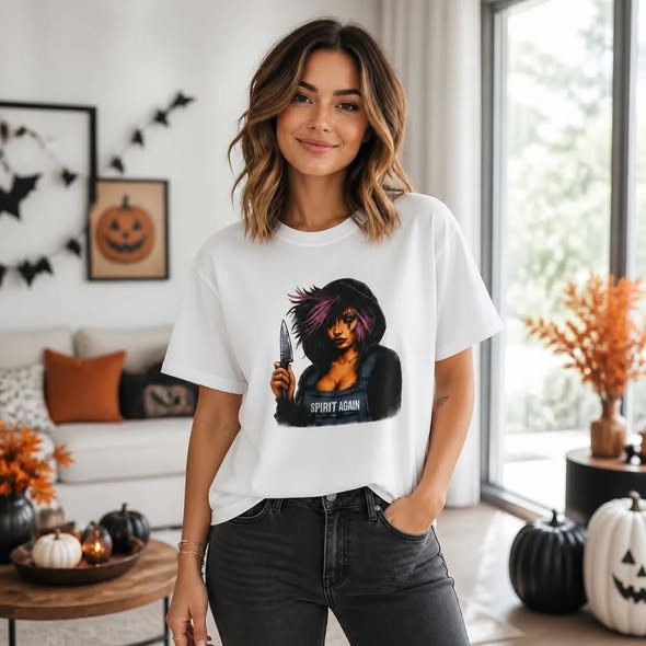 Spooky Mom Halloween Graphic T-Shirt Horror Knife Tee Size Small