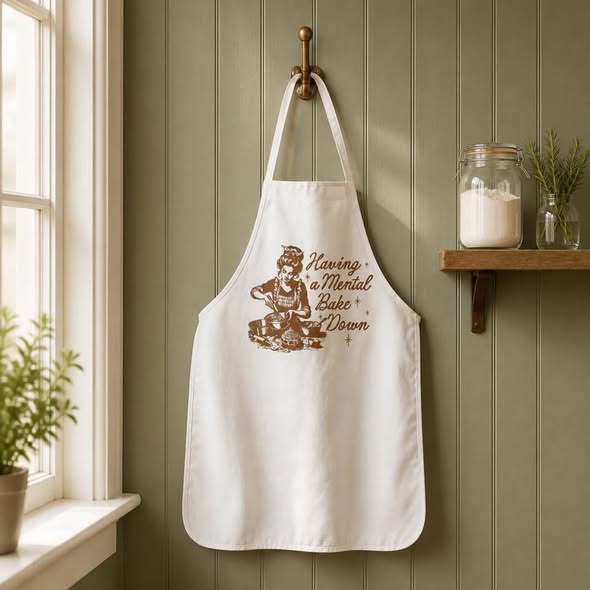 Having a Mental Bake Down White Kitchen Apron