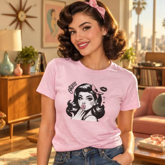 Retro Pin-Up Girl Graphic T-Shirt – Vintage Rockabilly Handmade Gildan Tee | Size Small - Beauty&Beyond