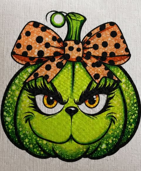 Green Halloween Pumpkin Pillow Cover 16.5” x 16.5” Orange Bow Fall Decor