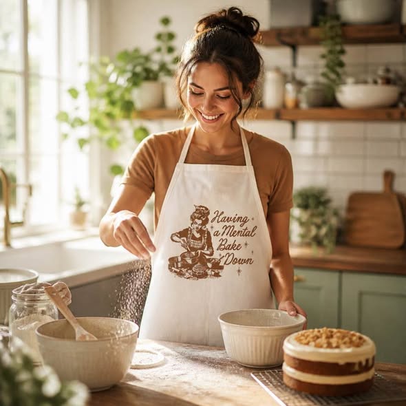 Having a Mental Bake Down White Kitchen Apron