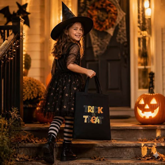 Trick or Treat Halloween Black Tote Bag Orange Yellow New