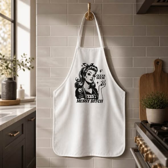 Clean House Messy Bi%$& White Retro Kitchen Apron