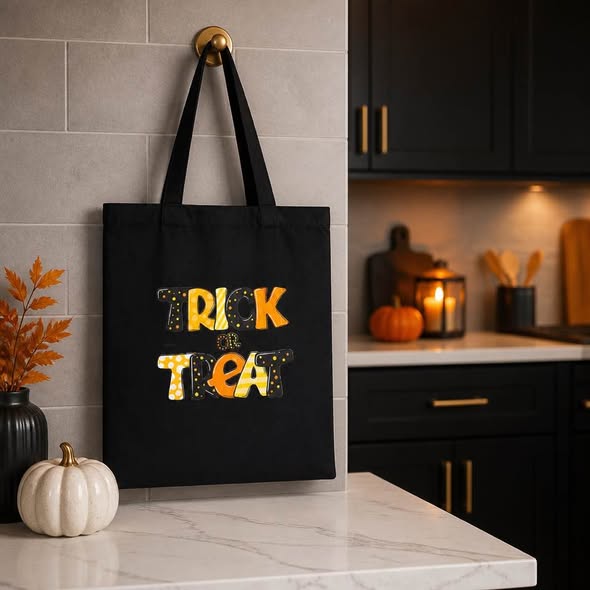 Trick or Treat Halloween Black Tote Bag Orange Yellow New
