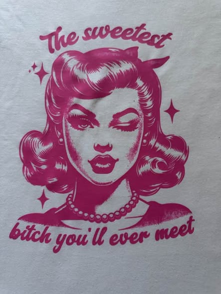 Sweetest But Savage Retro Girl Graphic T-Shirt – Funny Sassy Pink Vintage Tee – Size Small