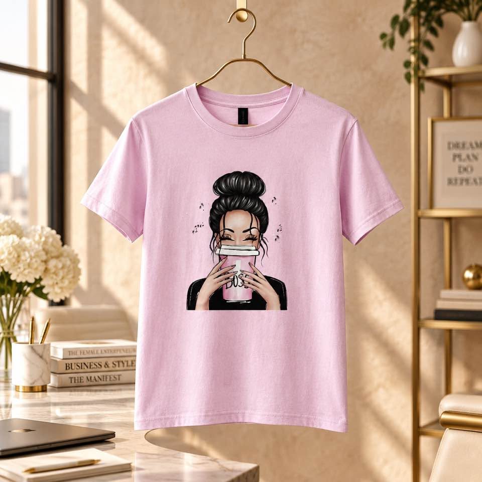Boss Lady Coffee Lover Graphic T-Shirt – Handmade – Size Small