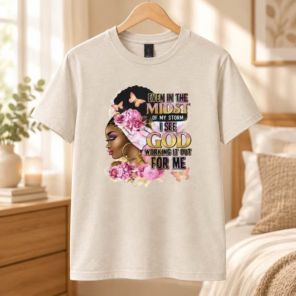 Inspirational Christian Faith Graphic T-Shirt – God Is Working It Out for Me | Size Small
