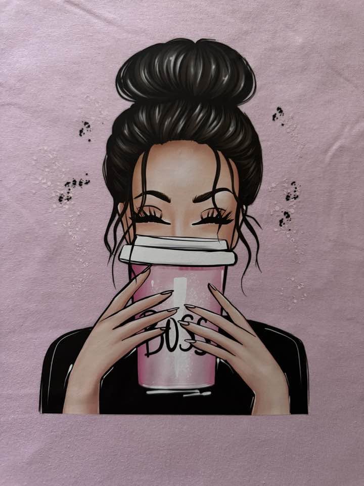 Boss Lady Coffee Lover Graphic T-Shirt – Handmade – Size Small