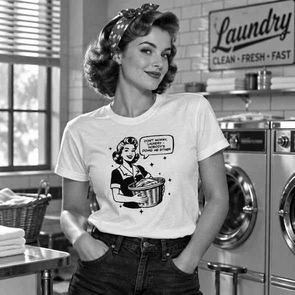 Don't Worry Laundry, Nobody's Doing Me Either Graphic T-Shirt – Funny Retro Tee – Size M