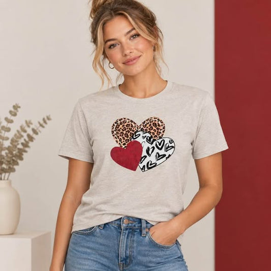 Leopard Print Hearts Graphic T-Shirt – Women's Trendy Handmade Gildan Size Small - Beauty&Beyond