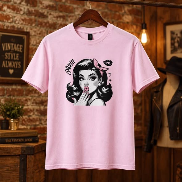 Retro Pin-Up Girl Graphic T-Shirt – Vintage Rockabilly Handmade Gildan Tee | Size Small