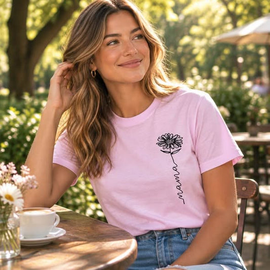 Pink Mama Sunflower Graphic T-Shirt – Cute Floral Mom Tee – Handmade Gildan Size Smal - Beauty&Beyond