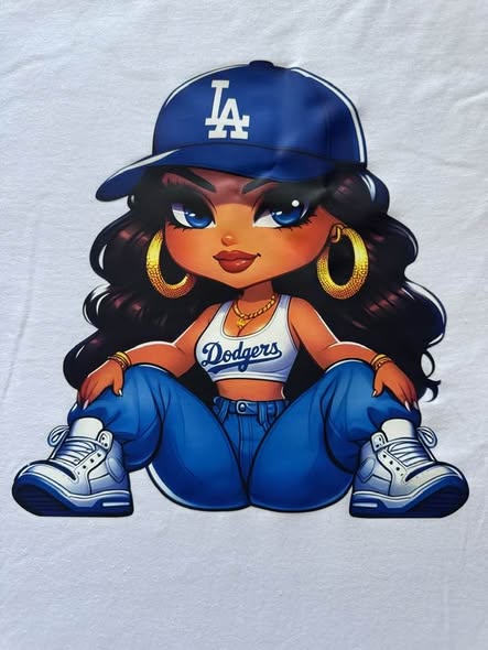 LA Baseball Girl Graphic T-Shirt – Cute Blue & White Game Day Tee – Handmade Size M