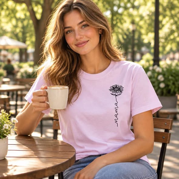 Pink Mama Sunflower Graphic T-Shirt – Cute Floral Mom Tee – Handmade Gildan Size Smal