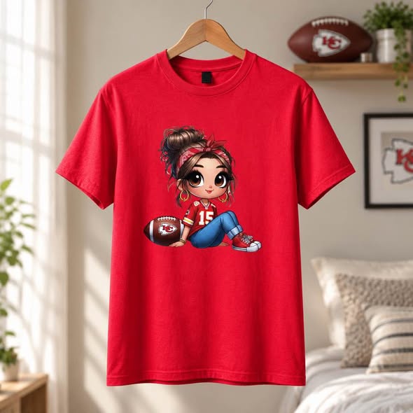 Kansas City Chiefs Football Girl Graphic T-Shirt Red Gildan Small