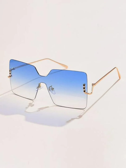 Geometric Rimless Blue Sunglasses