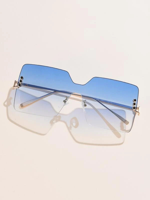 Geometric Rimless Blue Sunglasses