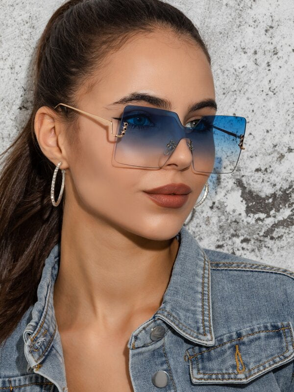 Geometric Rimless Blue Sunglasses